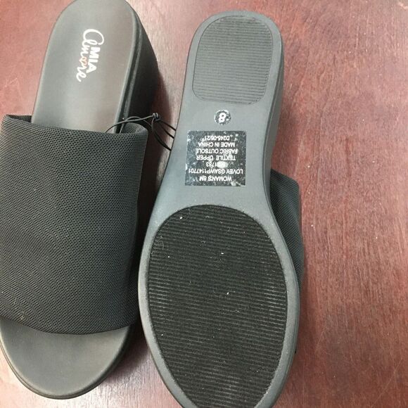 NWT Mia Amore Black Wedge Sandals Size 8 Womens - Picture 11 of 12